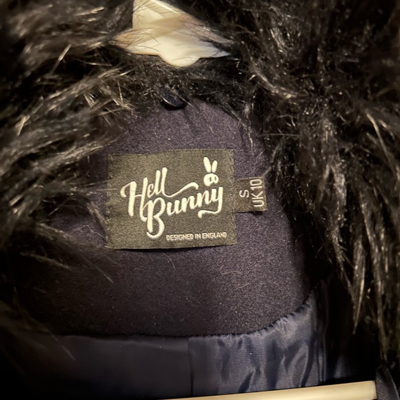 Hell Bunny Navy Coat with Black Faux Fur Collar - Picture 2 of 3